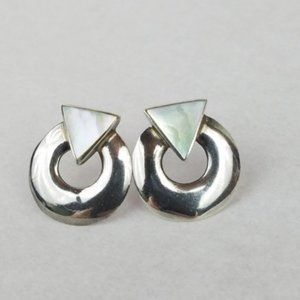 925 Sterling SILVER Shell Triangle Open Circle Earrings